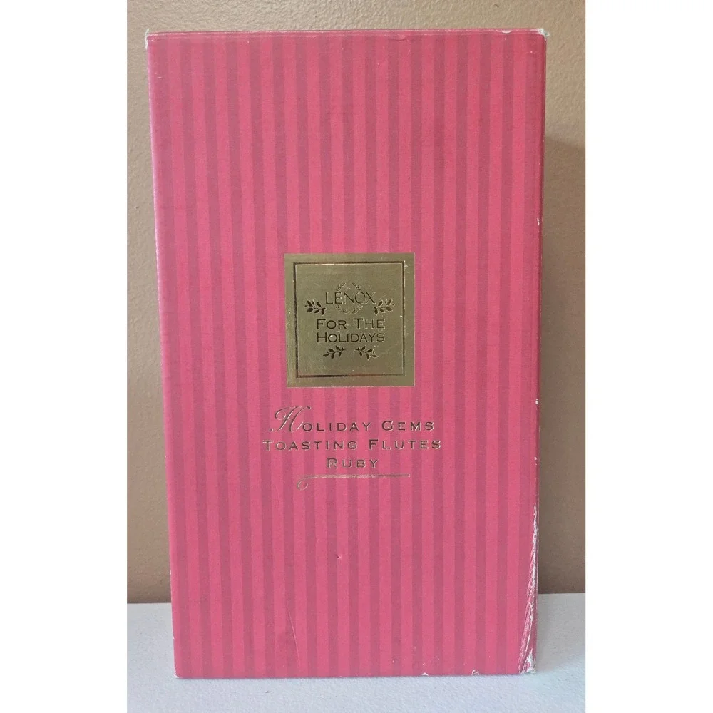 Lenox Holiday Gems Ruby Toasting Flutes Set of 2‎ Red Crystal Boxed 1998